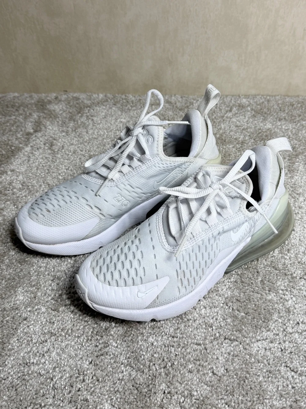 Nike Kids Youth Air Max 270 Trainers Sneaker Shoes in White 4Y